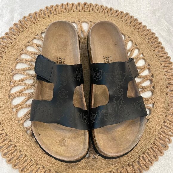 Betula Birkenstock Floral Etched Detail Black Slide Velcro Sandals Size 42 - Picture 3 of 10